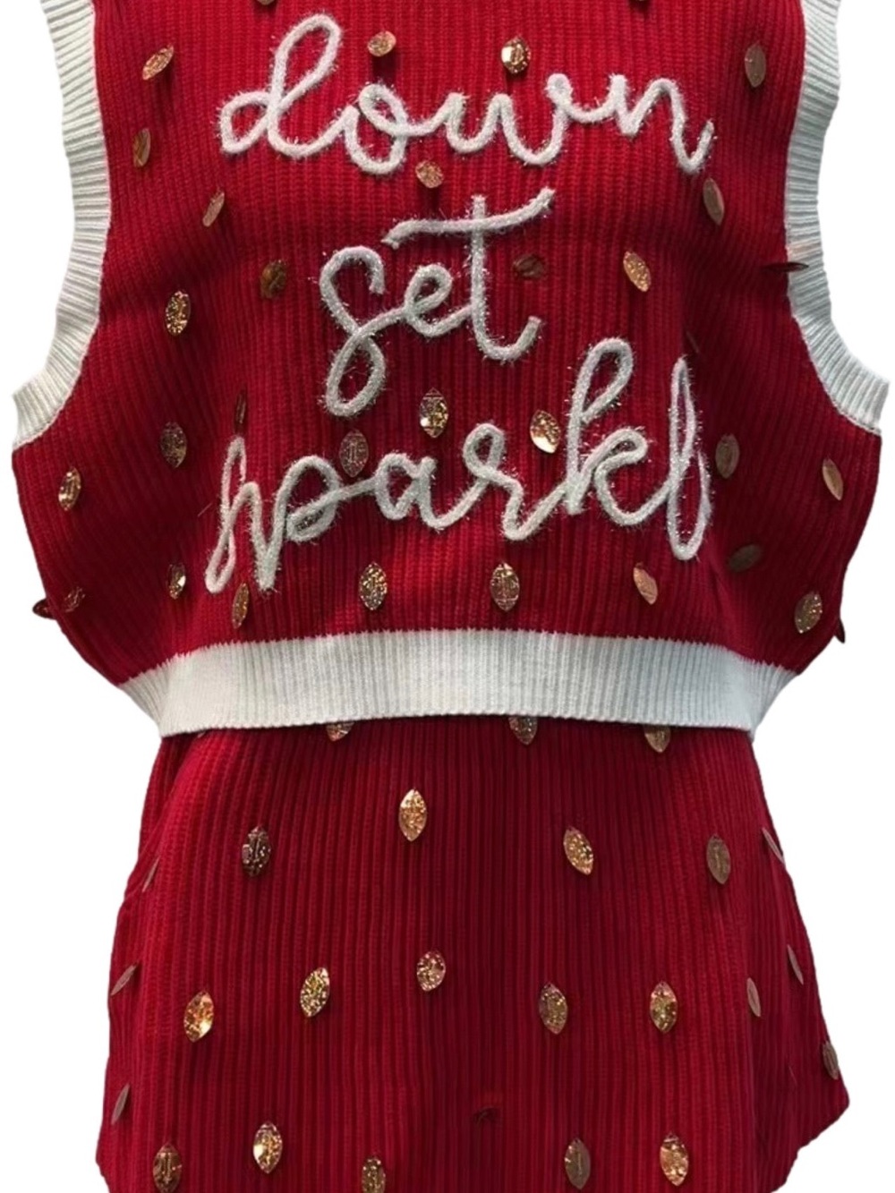 Queen of Sparkles Crimson/White Sleeveless Sweater